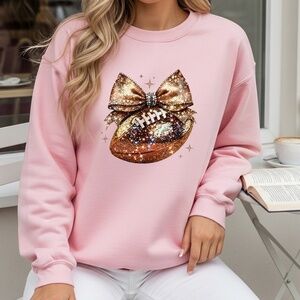 🏈  Football Bow Sweatshirt. Touchdown game ready to Sparkle pink New S M L XL